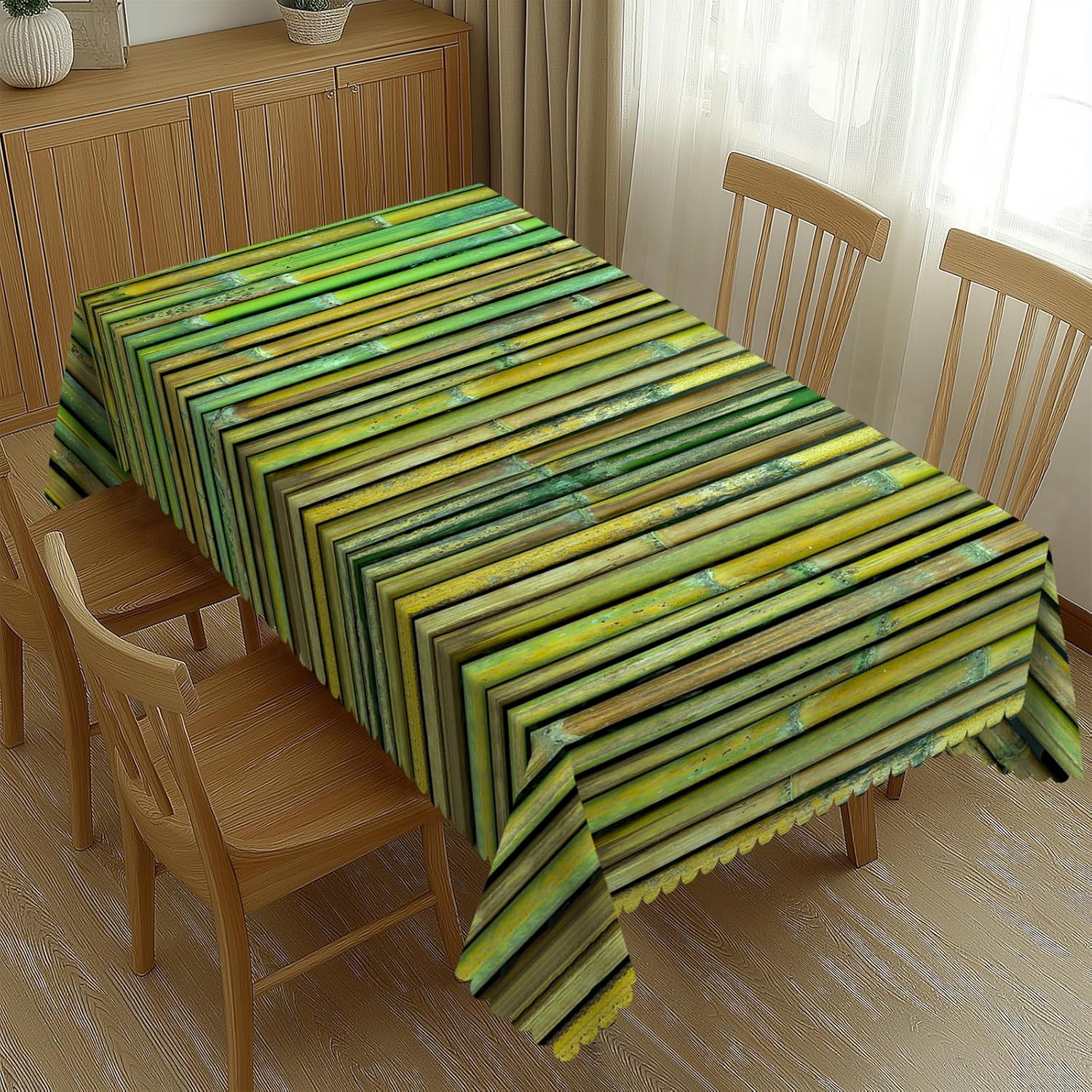 Home Textiles Premium - Zen Green Bamboo Texture Tablecloth, Premium